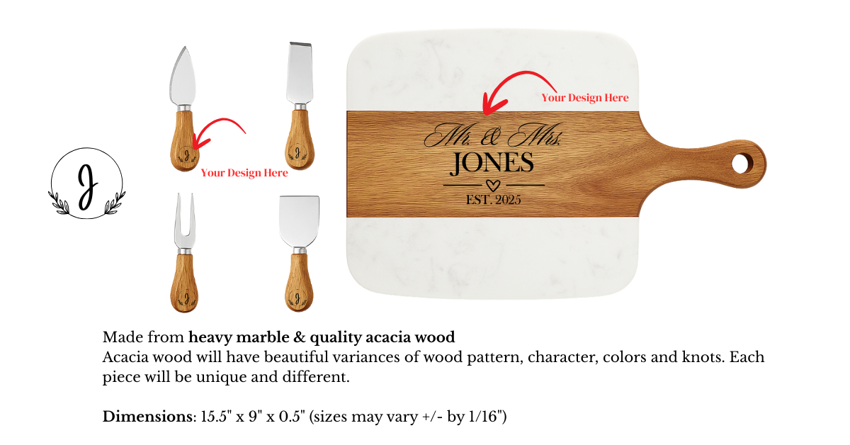 Marble Handle Serving Board – One Gift. Infinite Possibilities. Handcrafted Cutting Board Made To Be Personalized