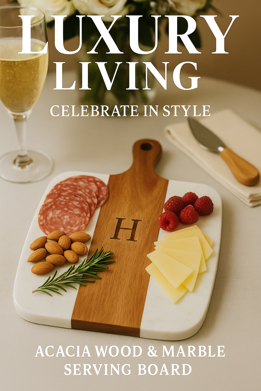 Marble Handle Serving Board – One Gift. Infinite Possibilities. Handcrafted Cutting Board Made To Be Personalized