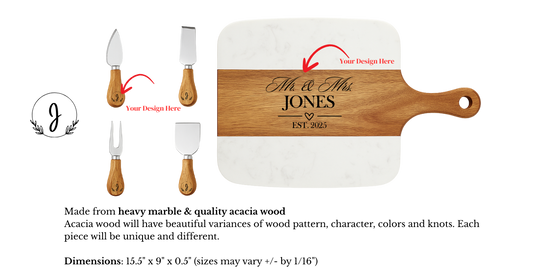 Marble Handle Serving Board – One Gift. Infinite Possibilities. Handcrafted Cutting Board Made To Be Personalized